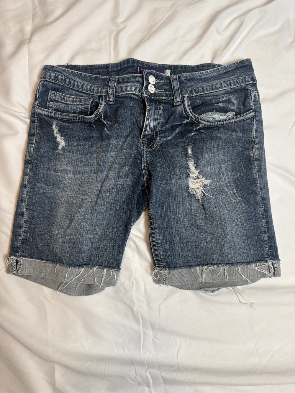 Vigoss Distressed Dark Blue Denim Bermuda Shorts